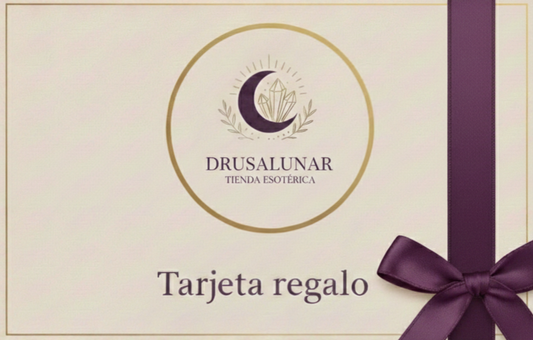 Tarjeta regalo DrusaLunar para compra de minerales y cristales naturales, el regalo perfecto para amantes de la litoterapia y la decoración energética.