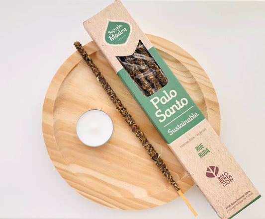 Incienso de palo santo con ruda Sagrada Madre, sahumerio natural para protección y limpieza profunda de malas energías, incienso artesanal ecológico de alta duración.