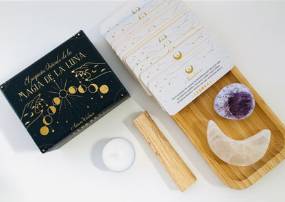 Kit Guía Lunar para intuición y rituales según las fases lunares, set de papelería esotérica y cristales naturales para conectar con la energía de la luna y el crecimiento personal.