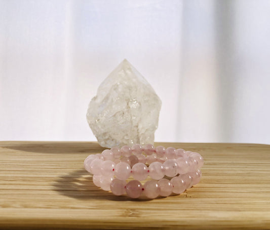 "Pulsera de cuarzo rosa 8 mm para yoga y meditación, joya de piedra natural para el chakra corazón, accesorio elástico de bienestar con cuentas de cuarzo auténtico.